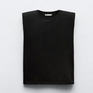 Zara Shoulder Pad T-Shirt Black - Medium
